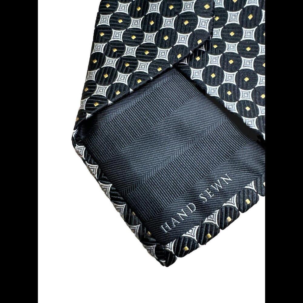 Robert Talbott Carmel Finest Silk Necktie Hand Sewn Made in USA Black Geometric - Picture 5 of 7